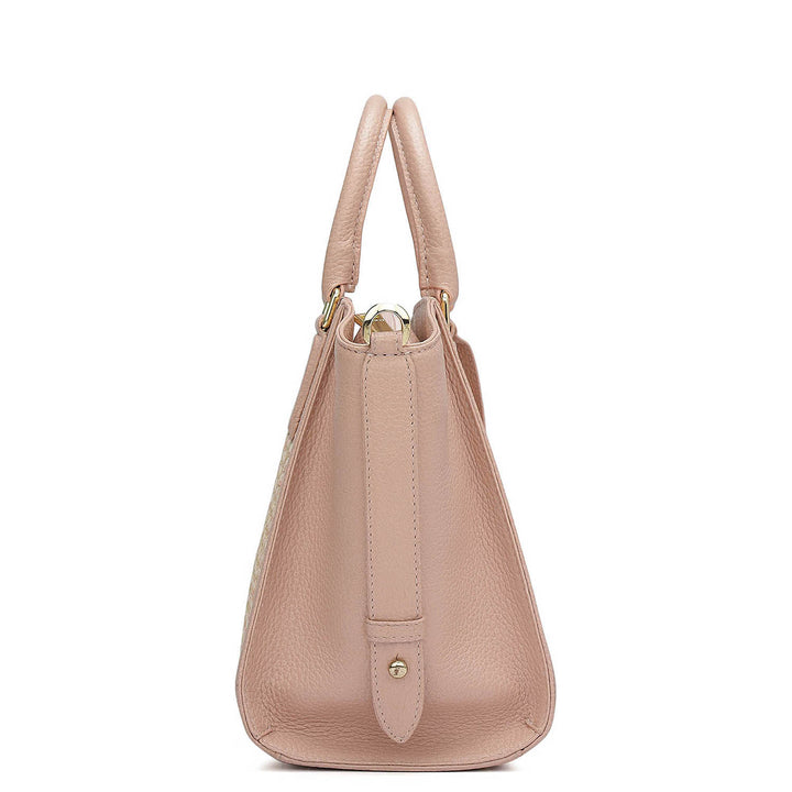 Small Canvas Wax Leather Satchel - Baby Pink
