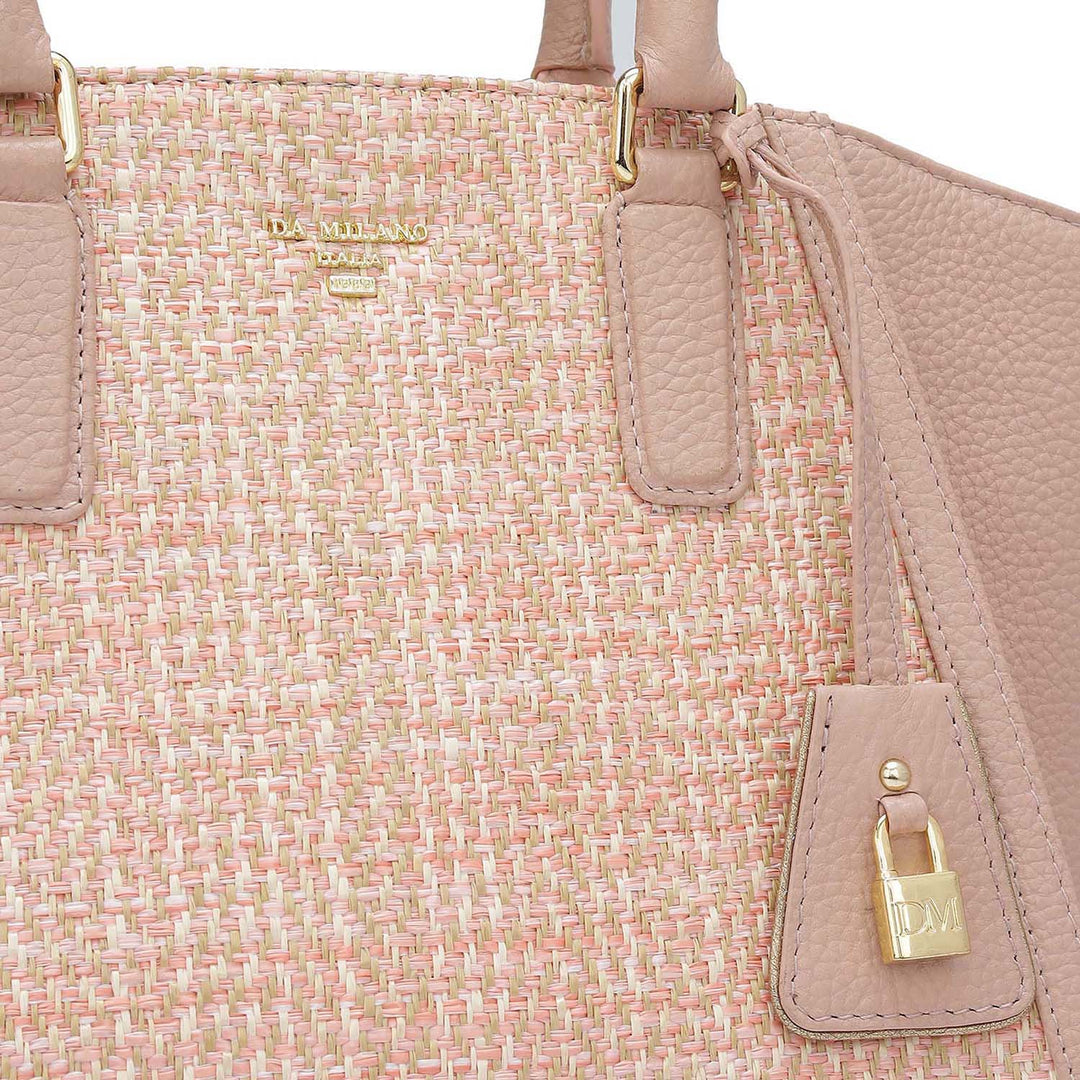 Small Canvas Wax Leather Satchel - Baby Pink