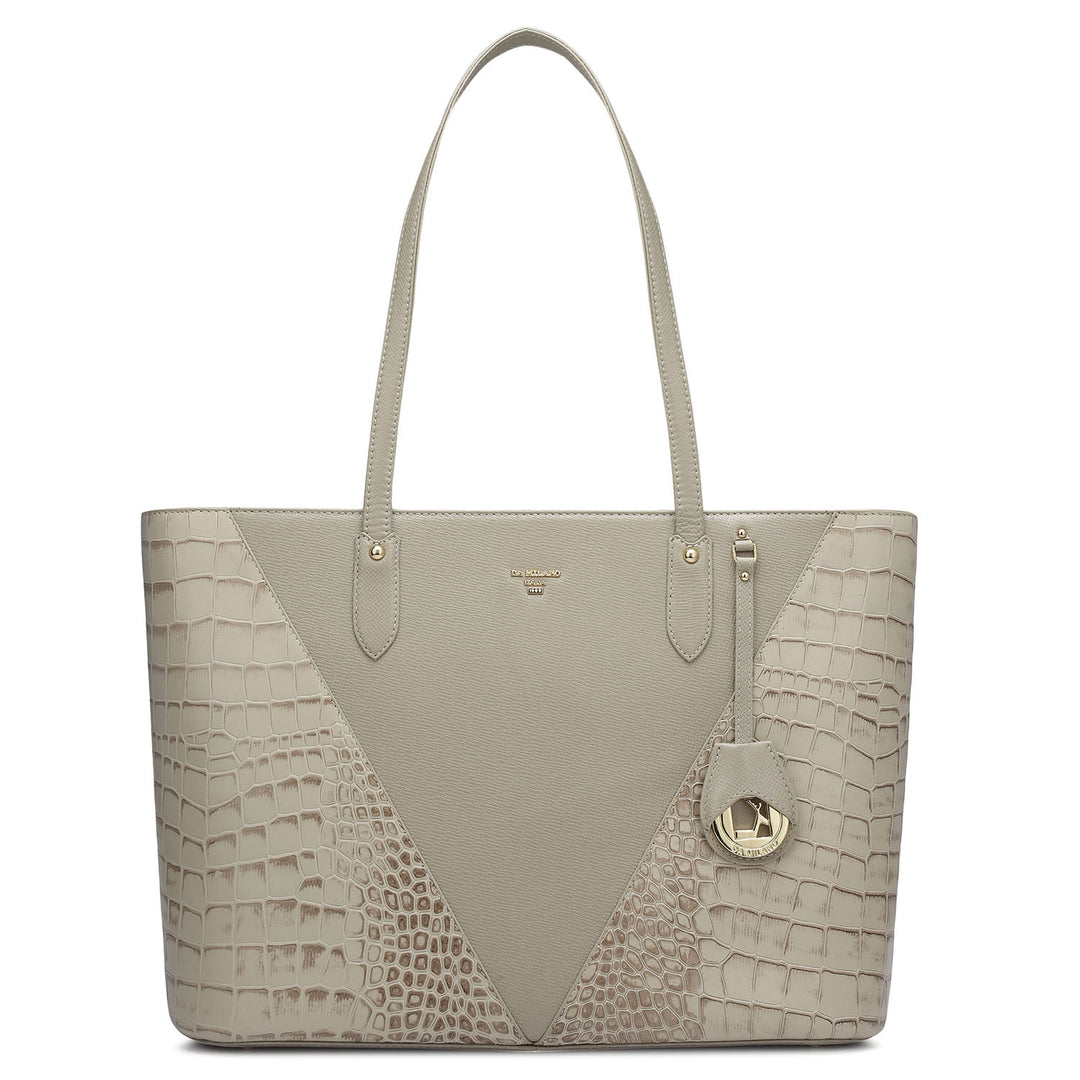 Large Croco Franzy Leather Tote - Frost