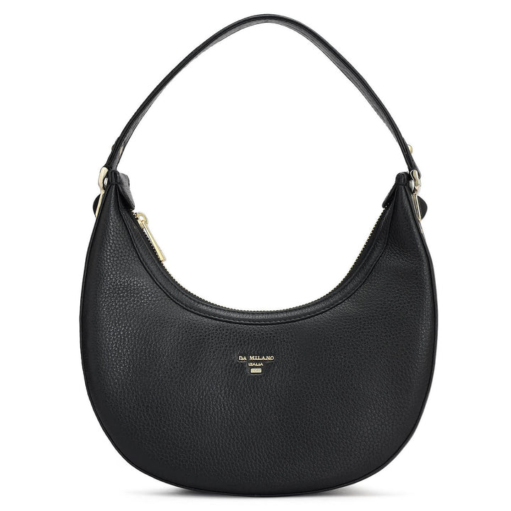 Small Wax Leather Hobo - Black