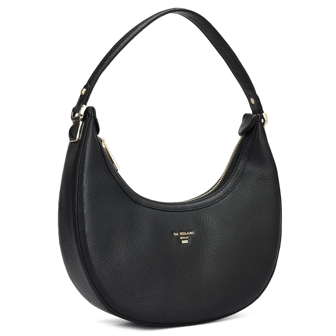 Small Wax Leather Hobo - Black
