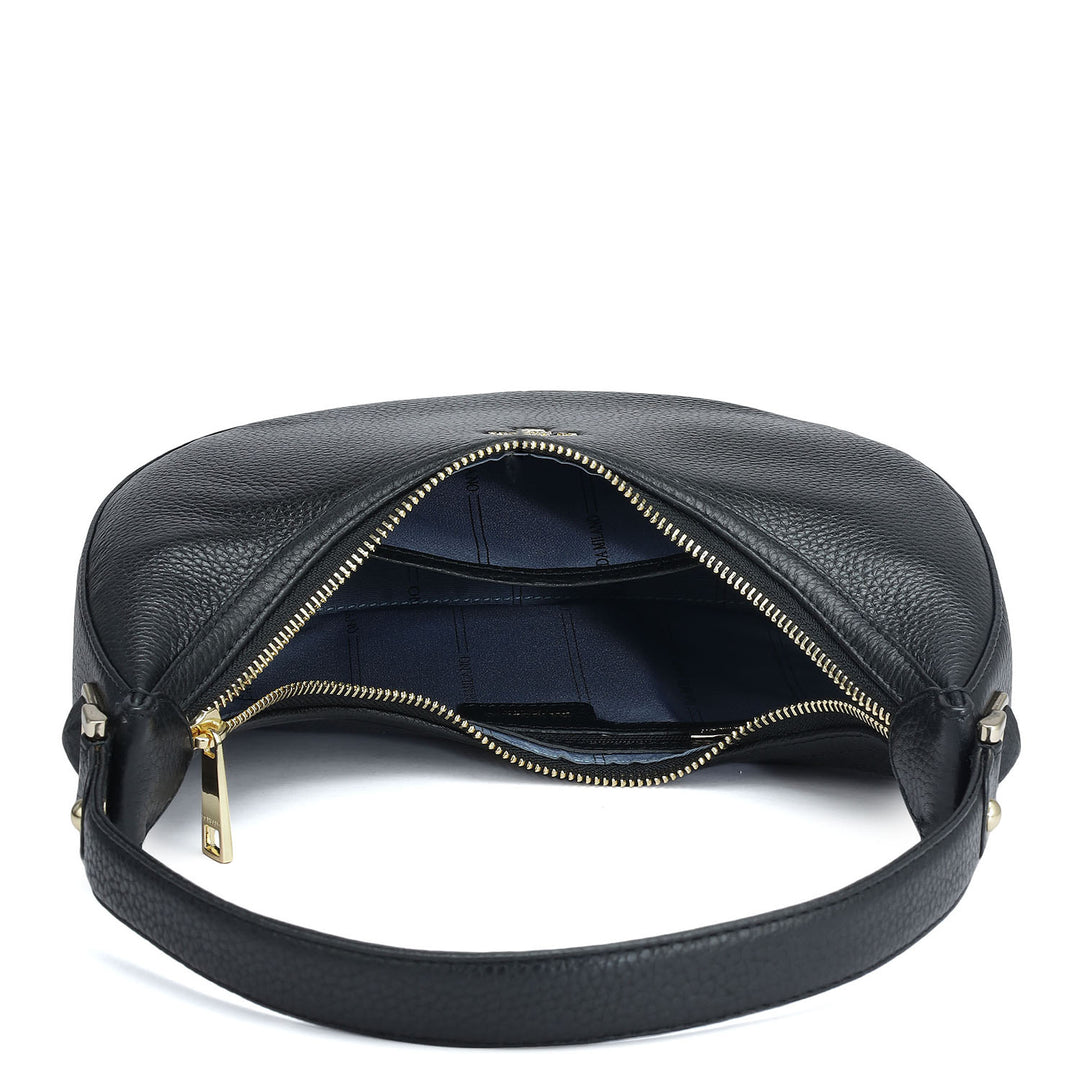 Small Wax Leather Hobo - Black