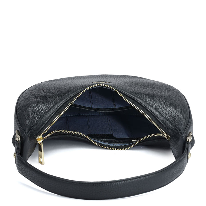 Small Wax Leather Hobo - Black