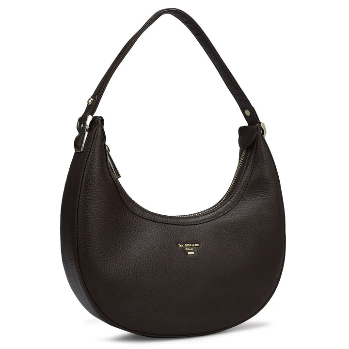 Small Wax Leather Hobo - Chocolate
