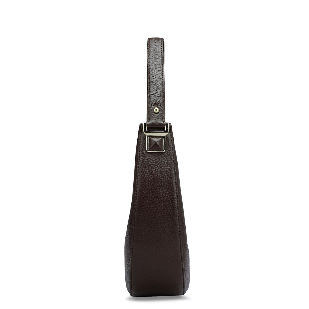 Small Wax Leather Hobo - Chocolate