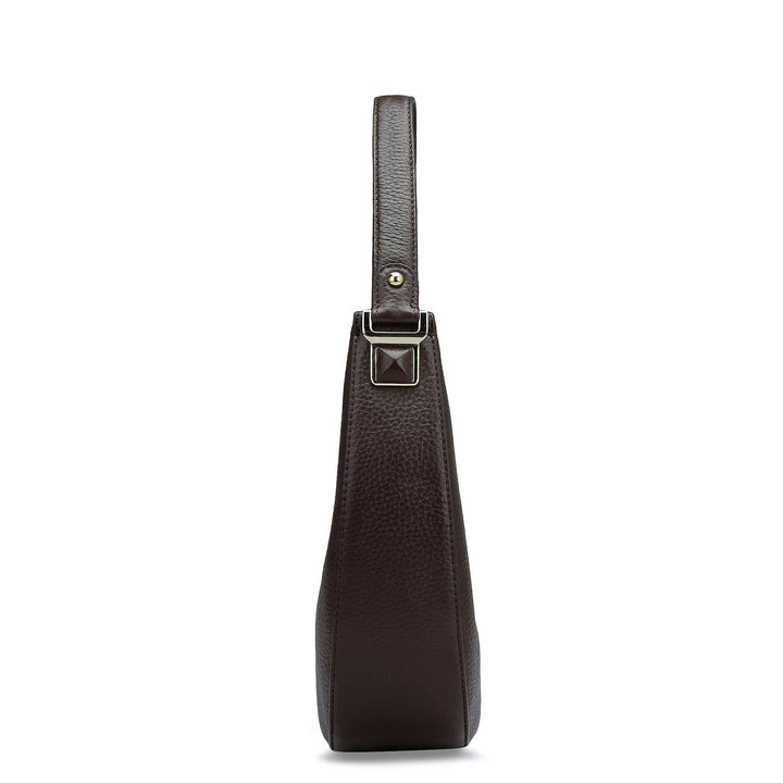 Small Wax Leather Hobo - Chocolate