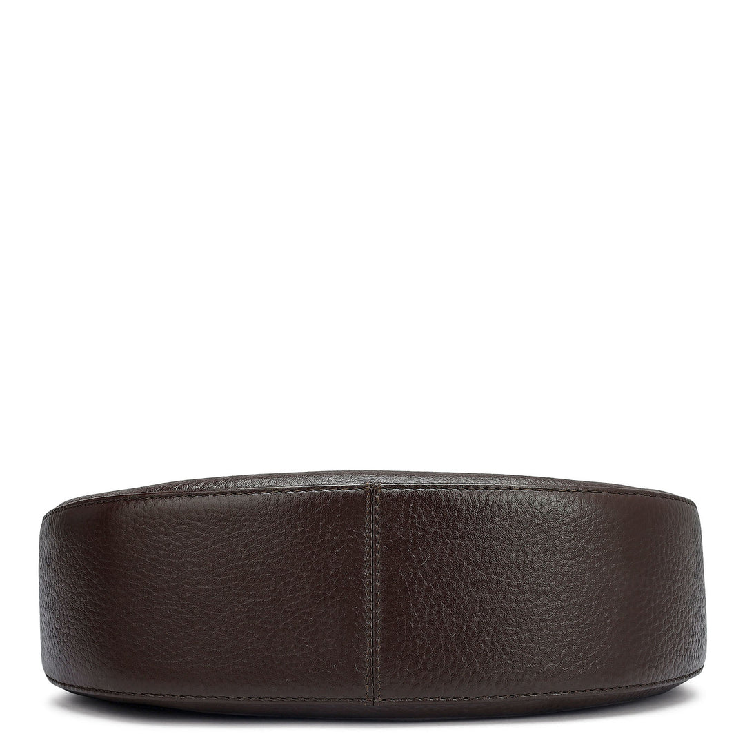 Small Wax Leather Hobo - Chocolate