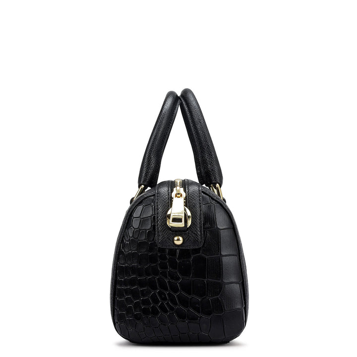Small Croco Leather Satchel - Black