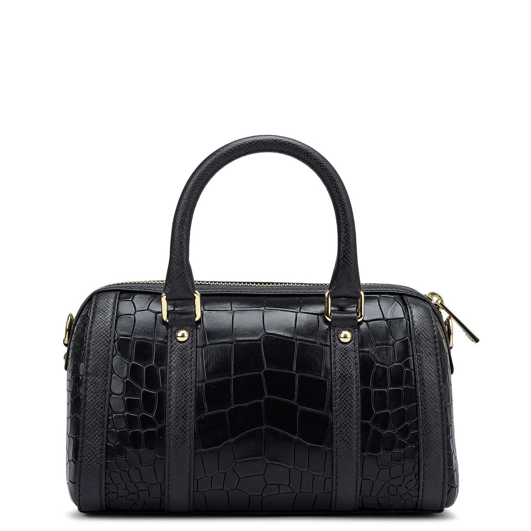 Small Croco Leather Satchel - Black