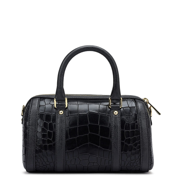 Small Croco Leather Satchel - Black