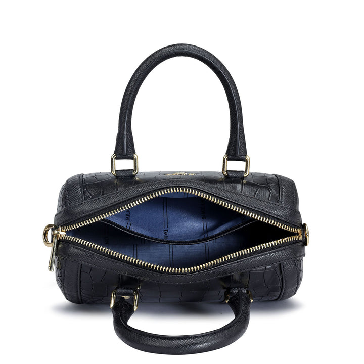 Small Croco Leather Satchel - Black
