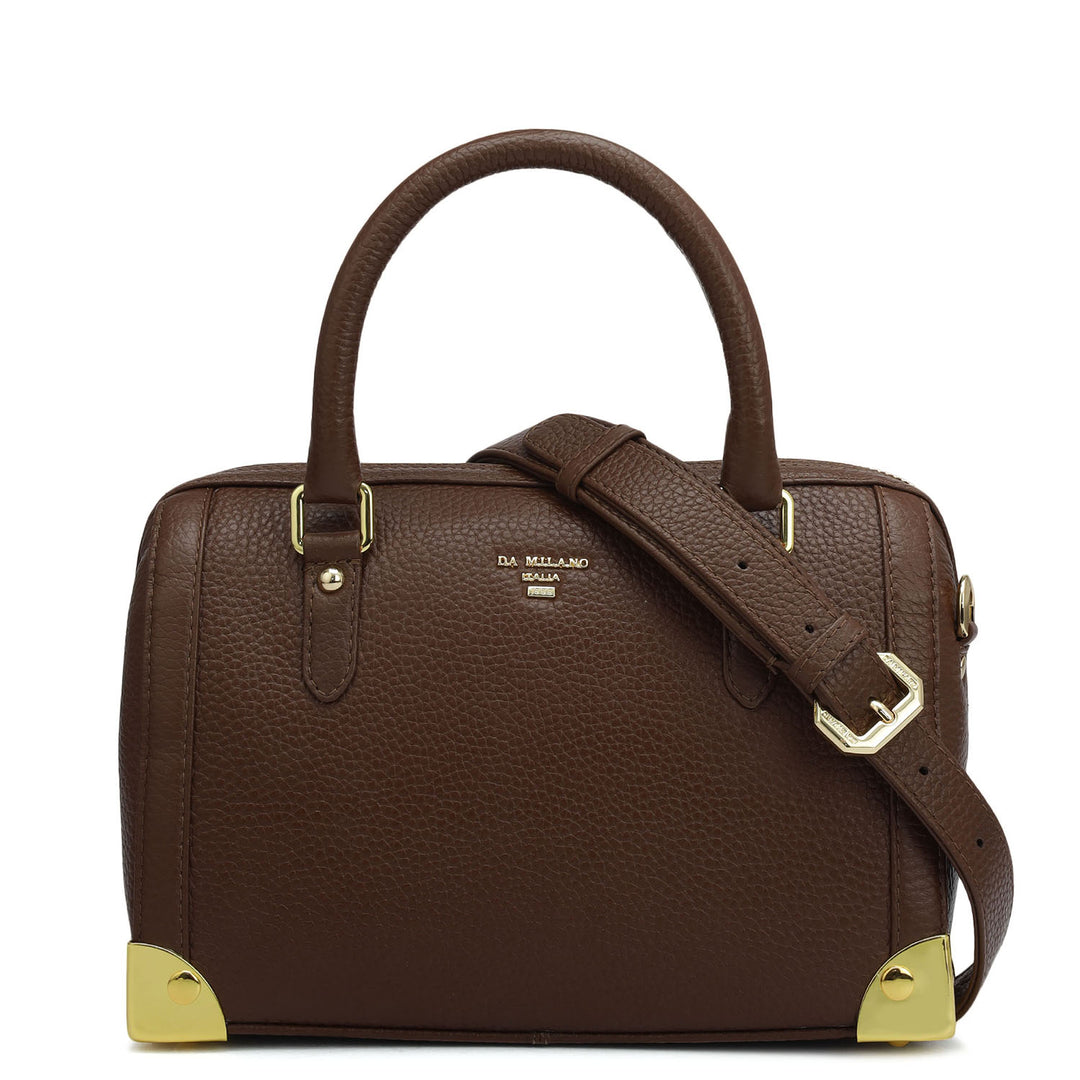 Small Wax Leather Satchel Bag - Espresso