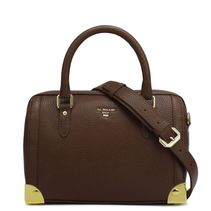 Small Wax Leather Satchel Bag - Espresso