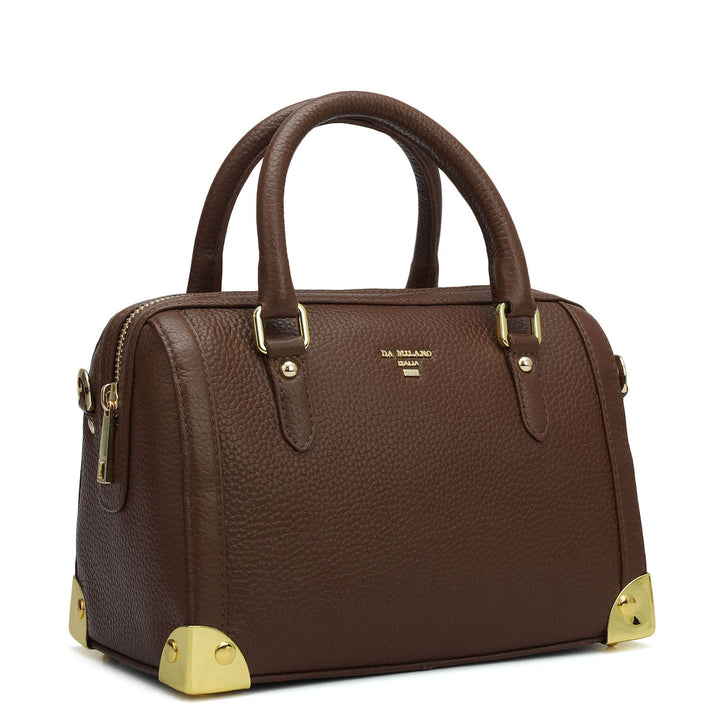 Small Wax Leather Satchel Bag - Espresso