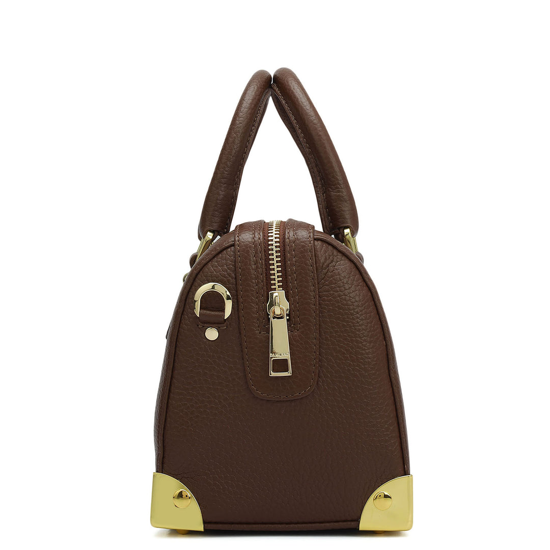 Small Wax Leather Satchel Bag - Espresso