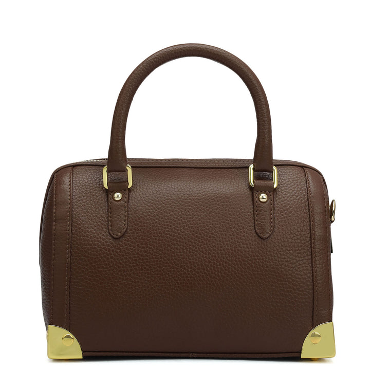 Small Wax Leather Satchel Bag - Espresso