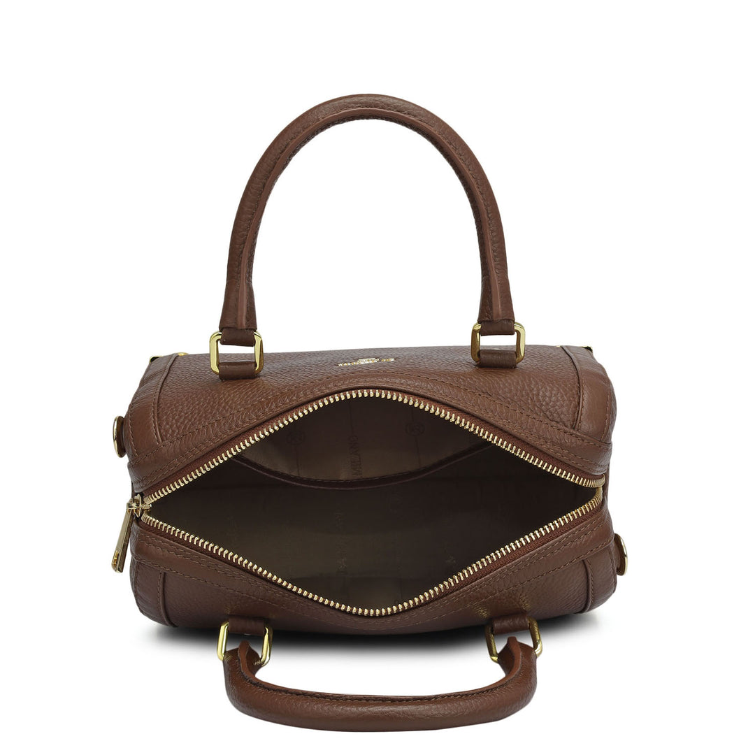 Small Wax Leather Satchel Bag - Espresso