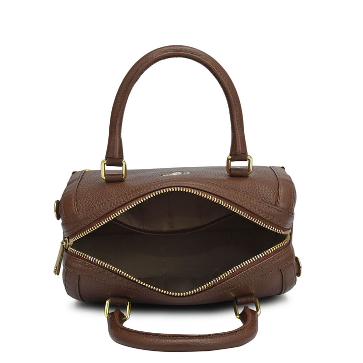 Small Wax Leather Satchel Bag - Espresso