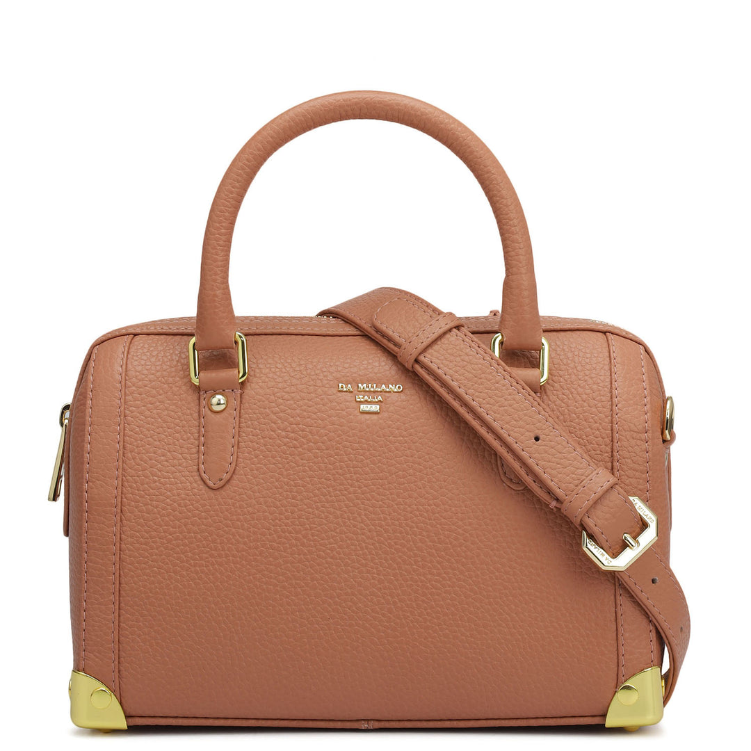 Small Wax Leather Satchel Bag - Terracotta