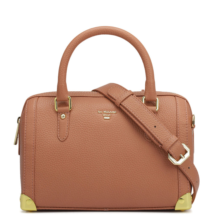 Small Wax Leather Satchel Bag - Terracotta