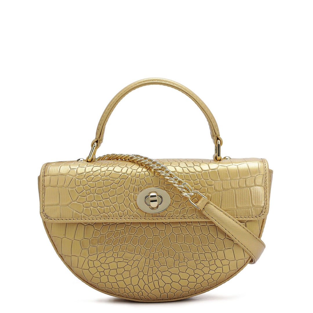 Small Croco Leather Satchel - Gold