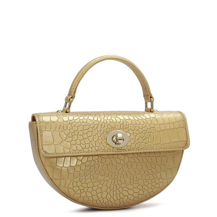 Small Croco Leather Satchel - Gold