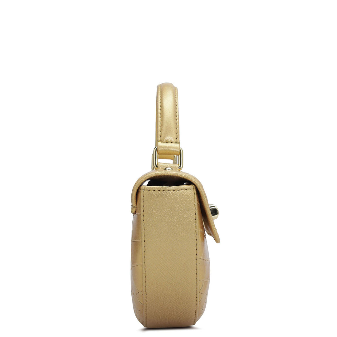 Small Croco Leather Satchel - Gold