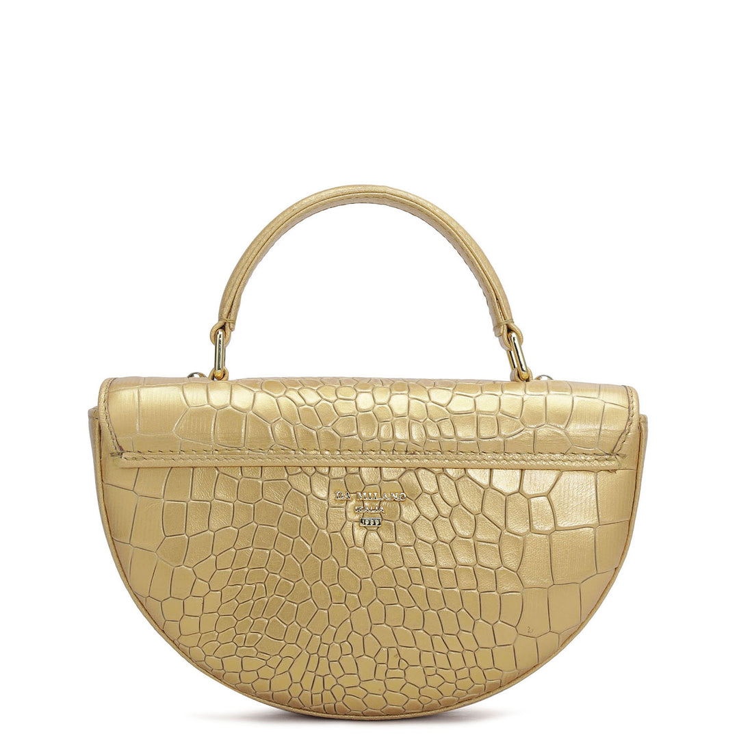Small Croco Leather Satchel - Gold