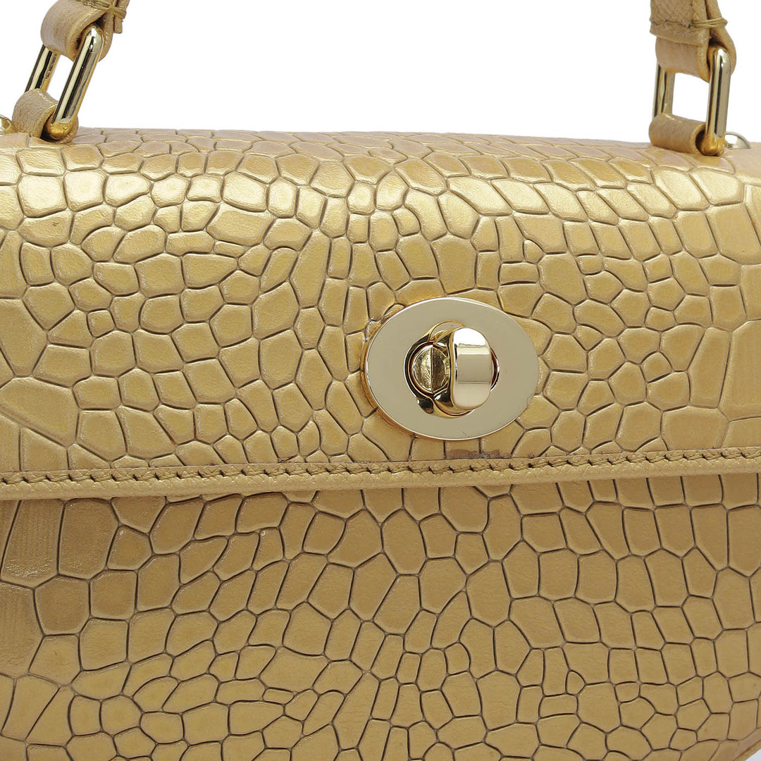 Small Croco Leather Satchel - Gold