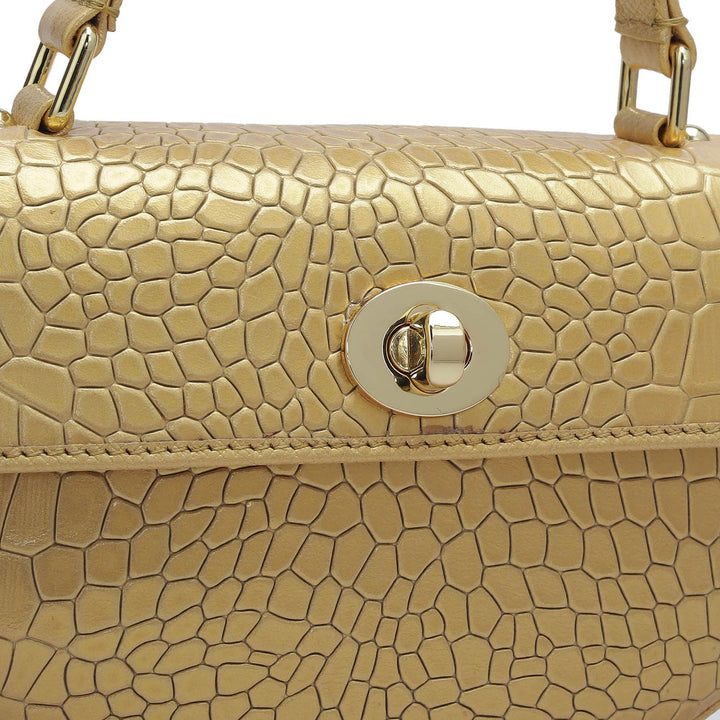 Small Croco Leather Satchel - Gold