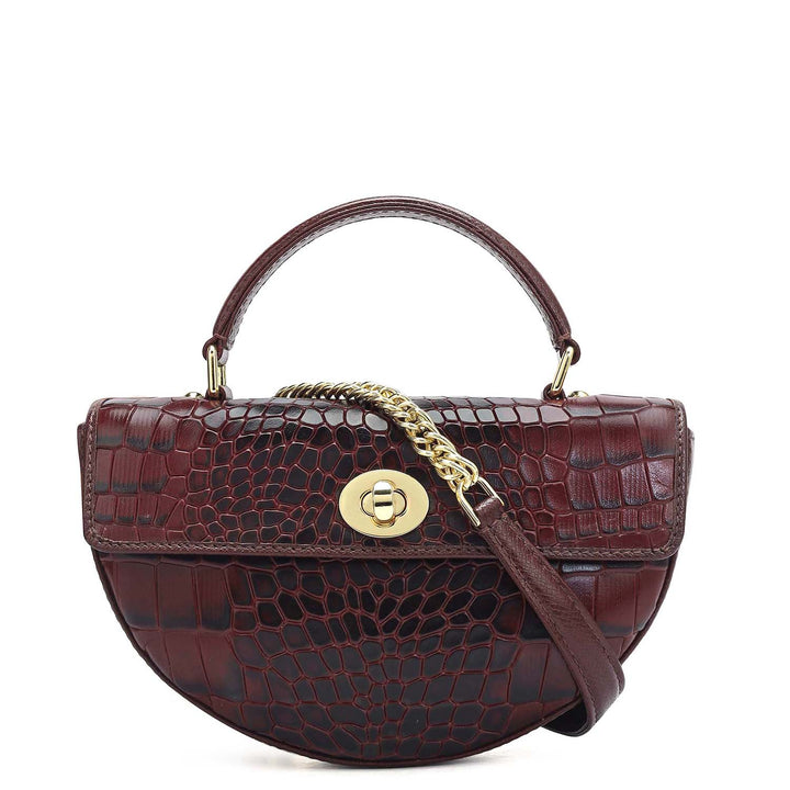 Small Croco Leather Satchel - Wine