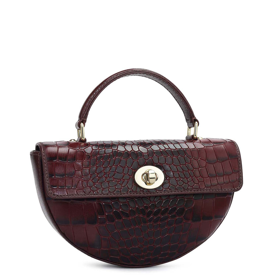 Small Croco Leather Satchel - Wine