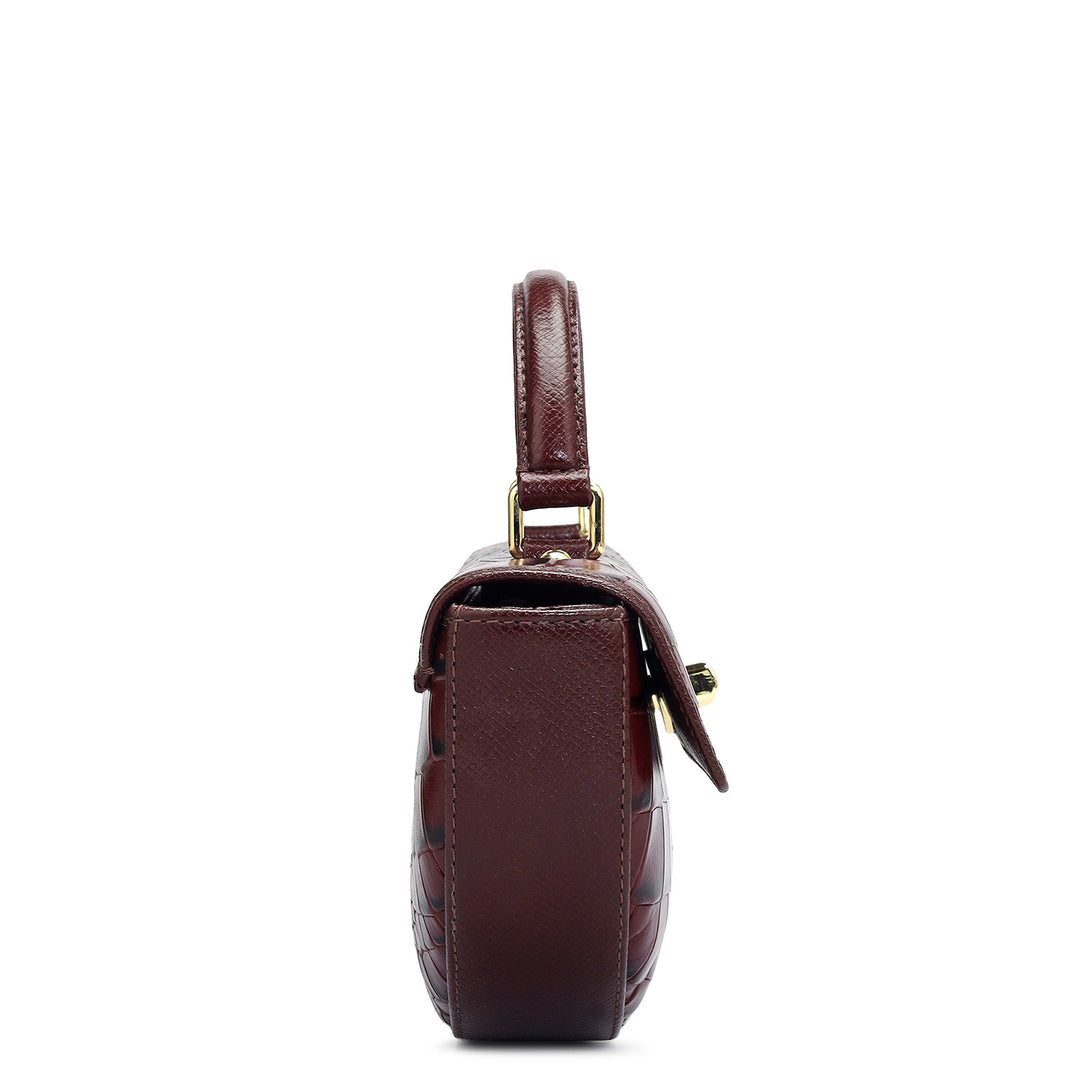 Small Croco Leather Satchel - Wine