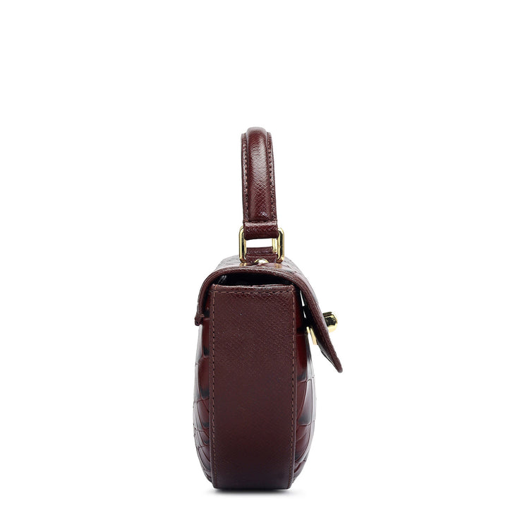 Small Croco Leather Satchel - Wine