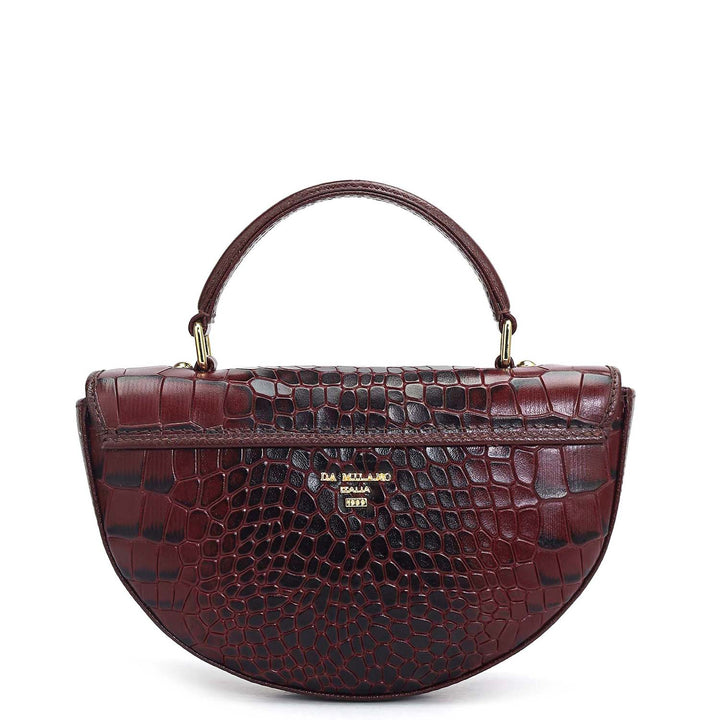 Small Croco Leather Satchel - Wine
