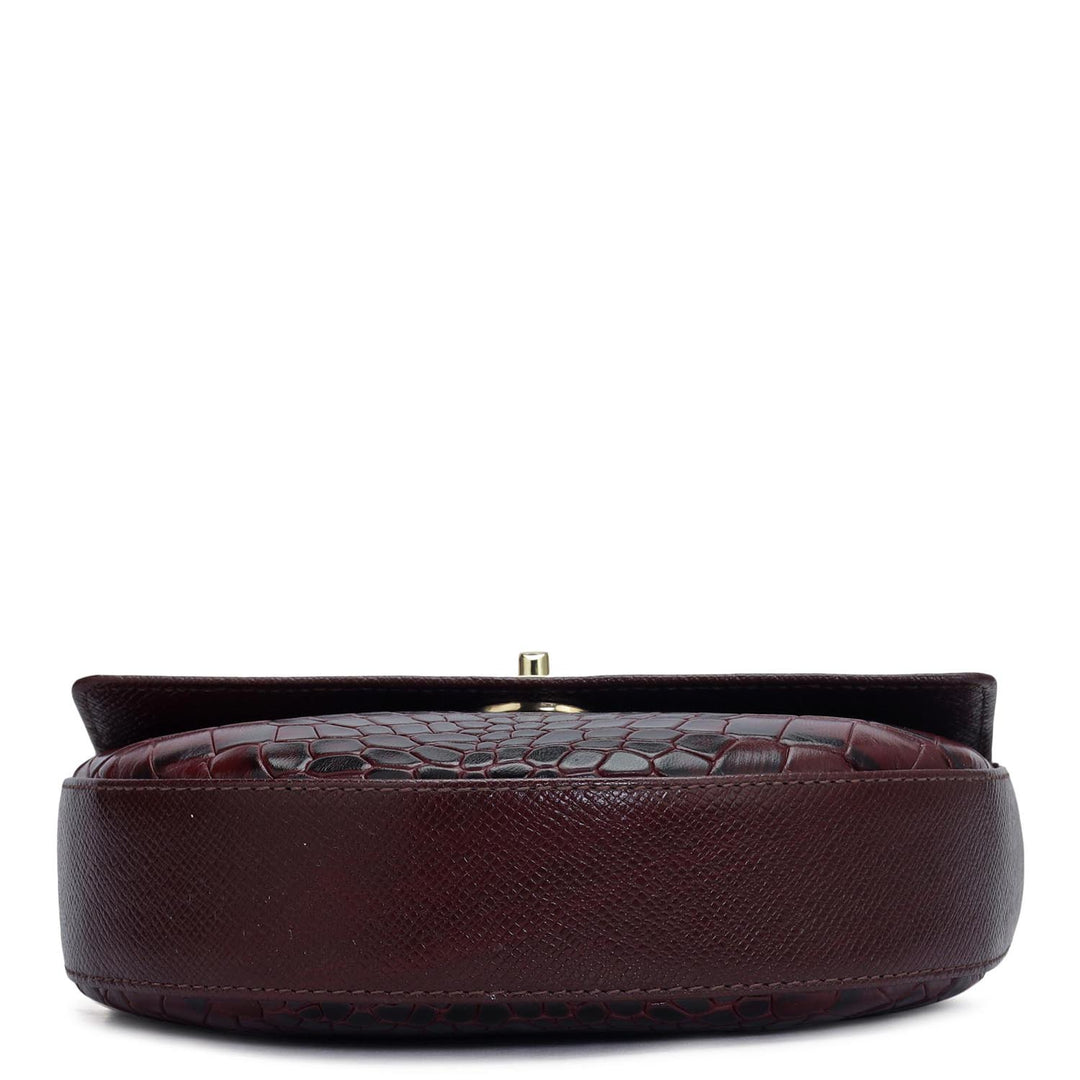 Small Croco Leather Satchel - Wine