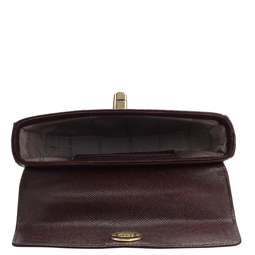 Small Croco Leather Satchel - Wine