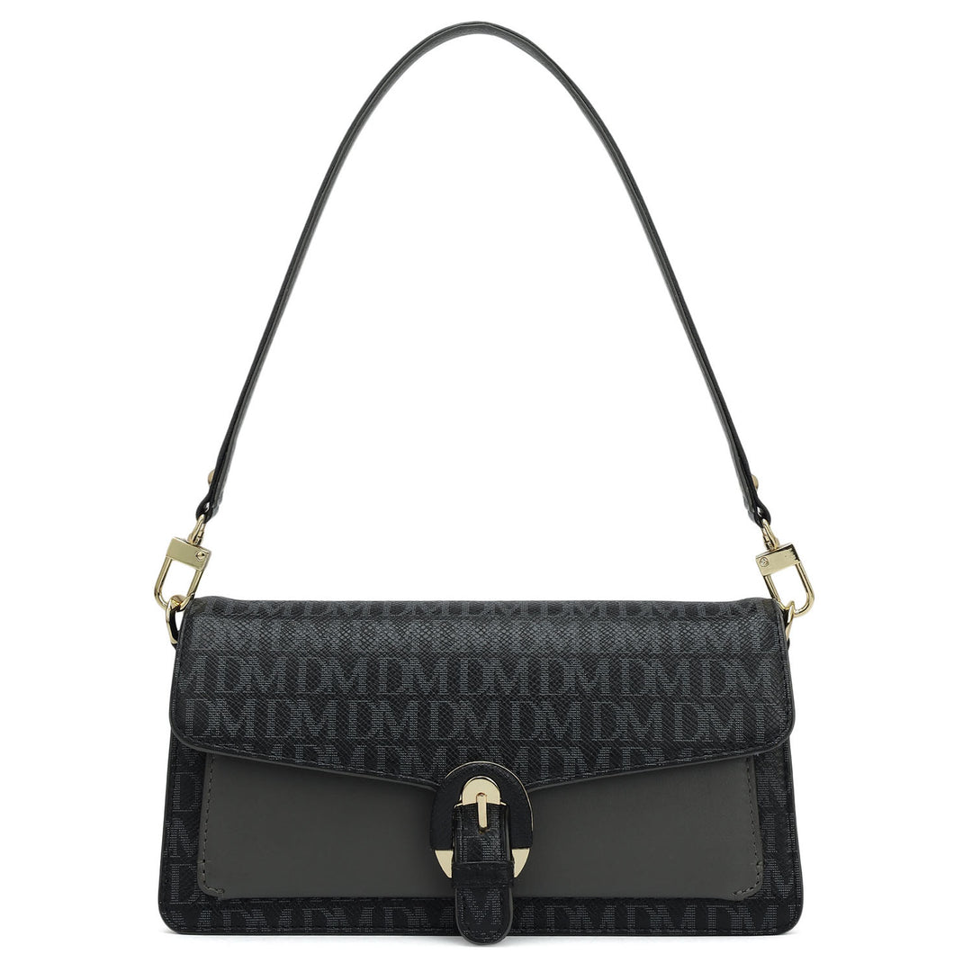 Small Monogram Plain Leather Baguette  - Black