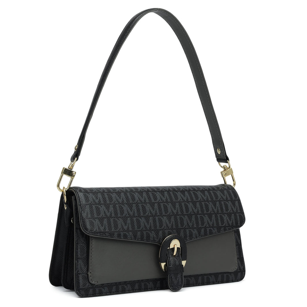 Small Monogram Plain Leather Baguette  - Black