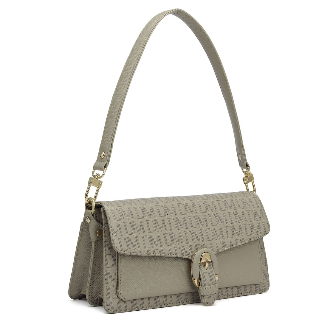 Small Monogram Franzy Leather Baguette  - Chalk