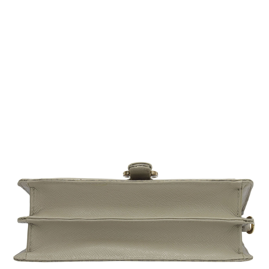 Small Monogram Franzy Leather Baguette  - Chalk