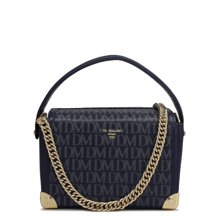 Small Monogram Leather Satchel - Ink Blue