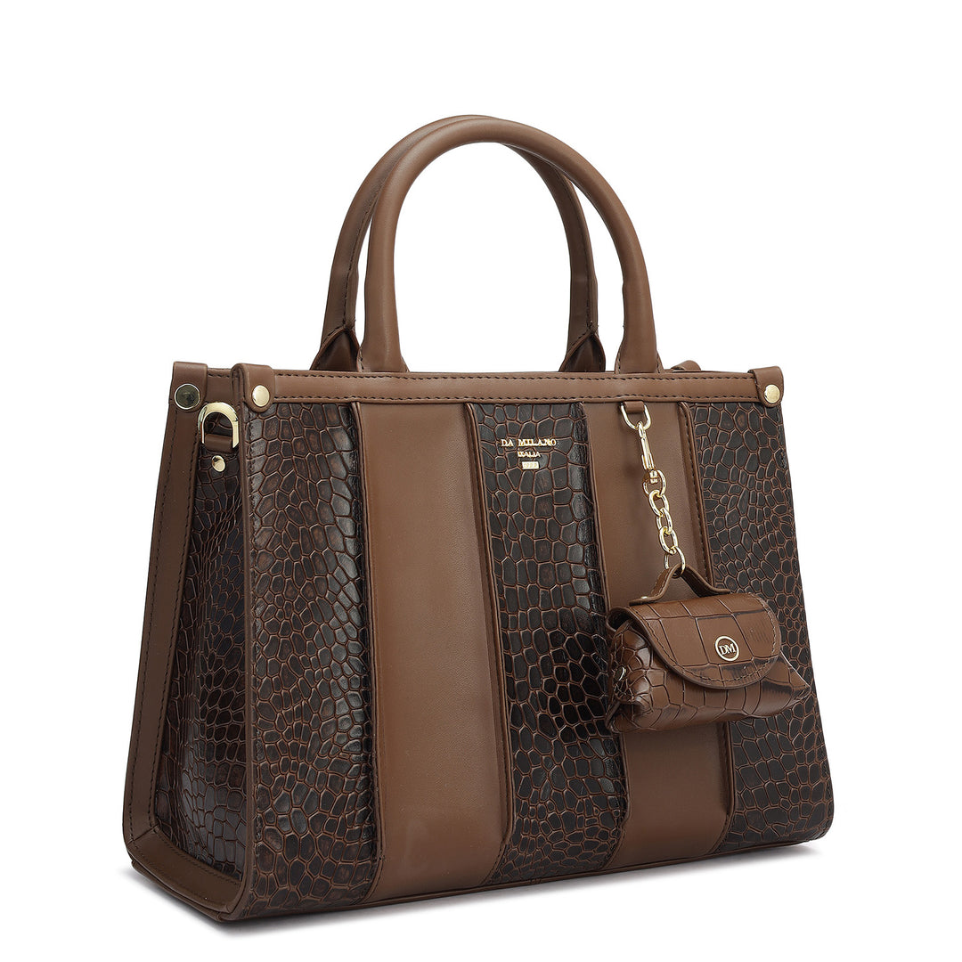 Small Croco Plain Leather Satchel - Date