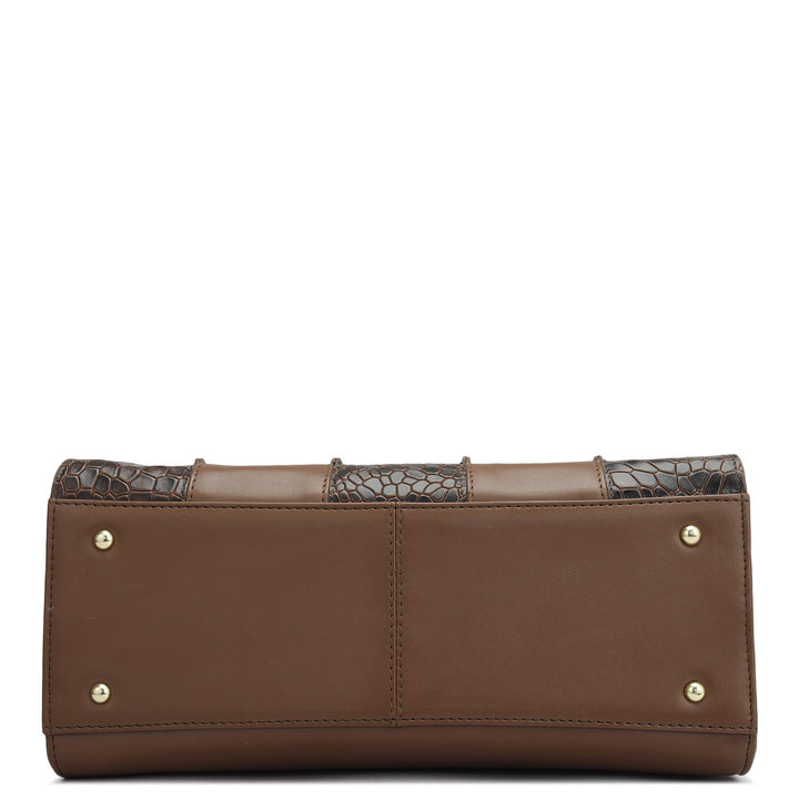 Small Croco Plain Leather Satchel - Date