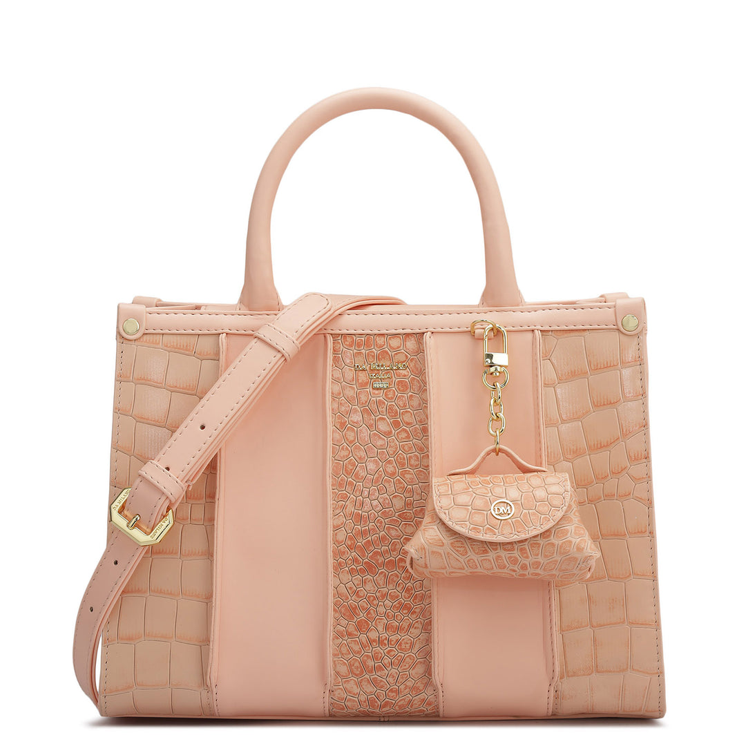 Small Croco Plain Leather Satchel - Peach