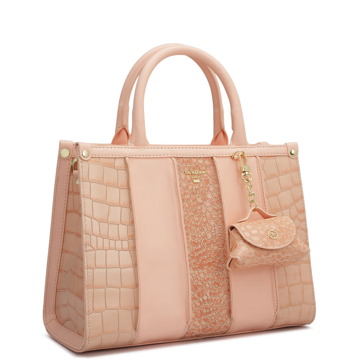Small Croco Plain Leather Satchel - Peach