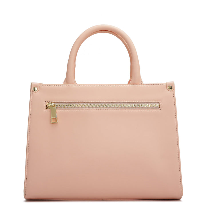 Small Croco Plain Leather Satchel - Peach
