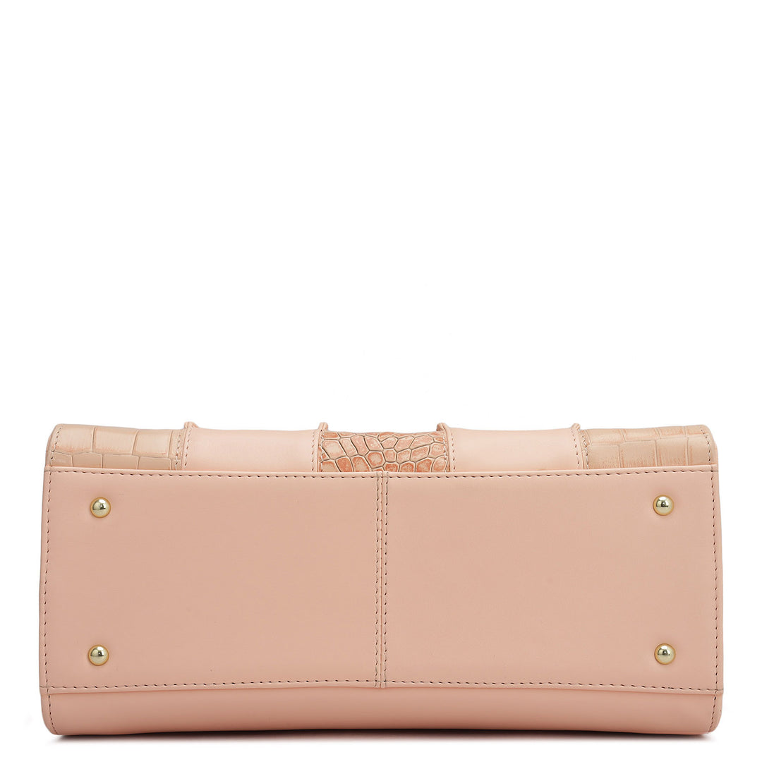 Small Croco Plain Leather Satchel - Peach