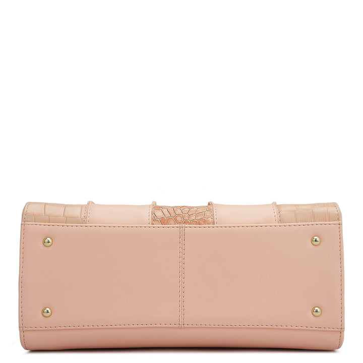 Small Croco Plain Leather Satchel - Peach