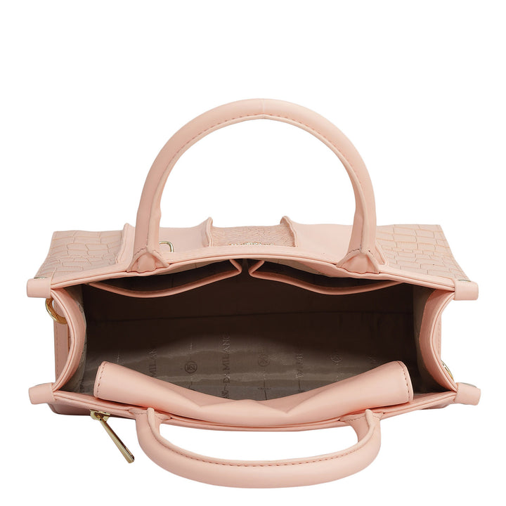 Small Croco Plain Leather Satchel - Peach